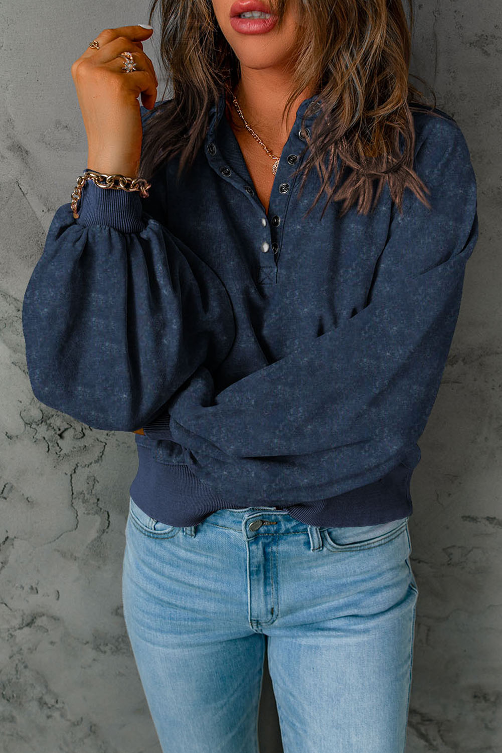 Blue Washed Pullover Sweatshirt
