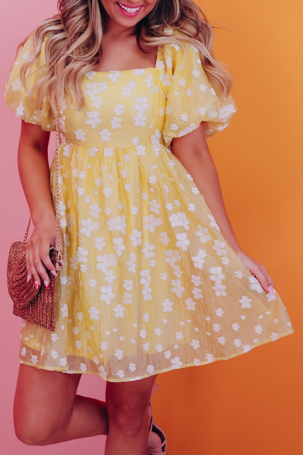 Yellow Boho Flower Mini Dress
