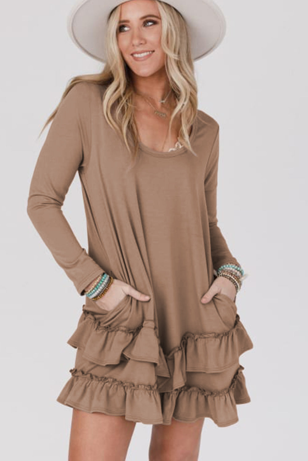 Scoop Neck Tiered Ruffled Mini Dress