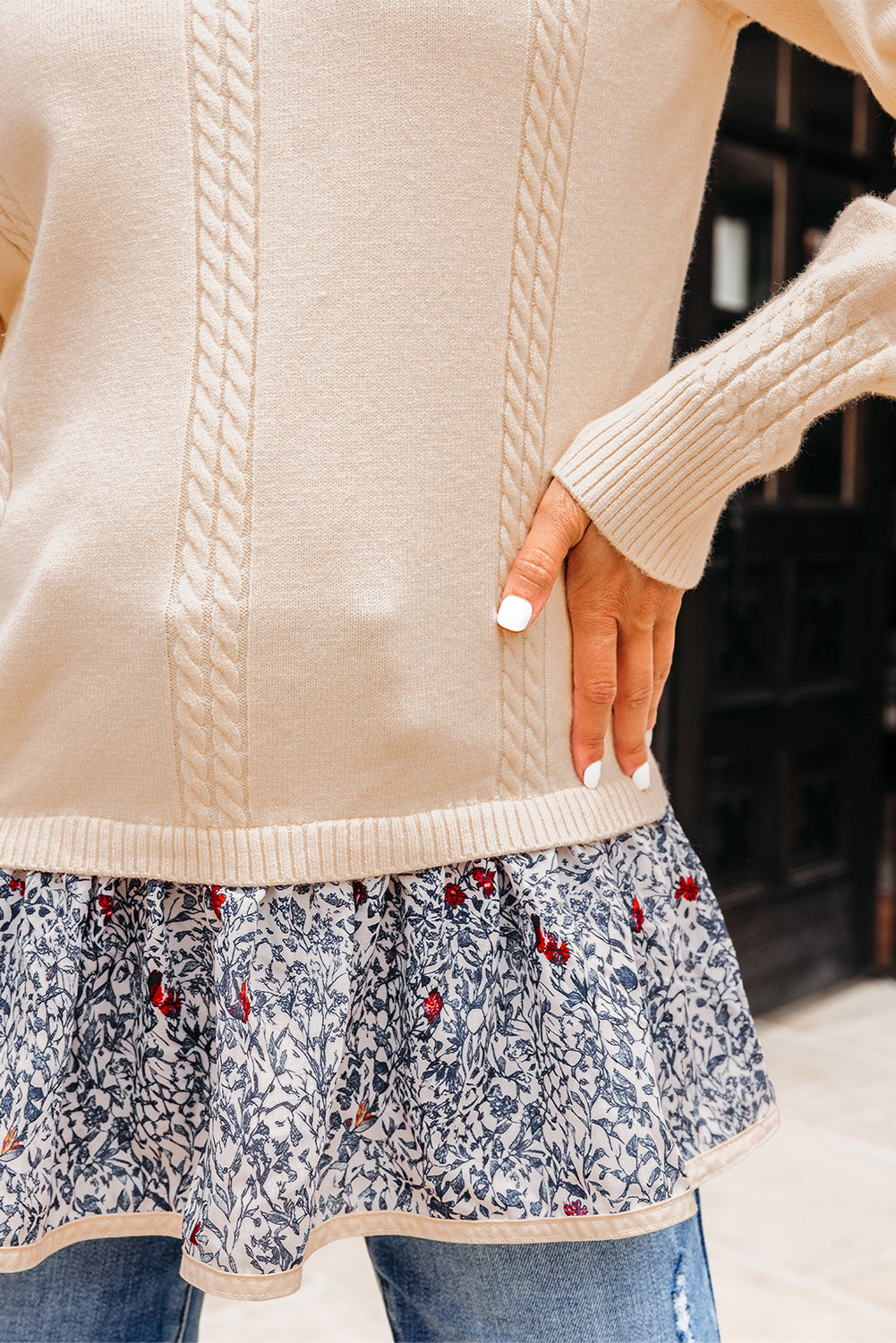 Beige Bohemian Ruffle Sweater