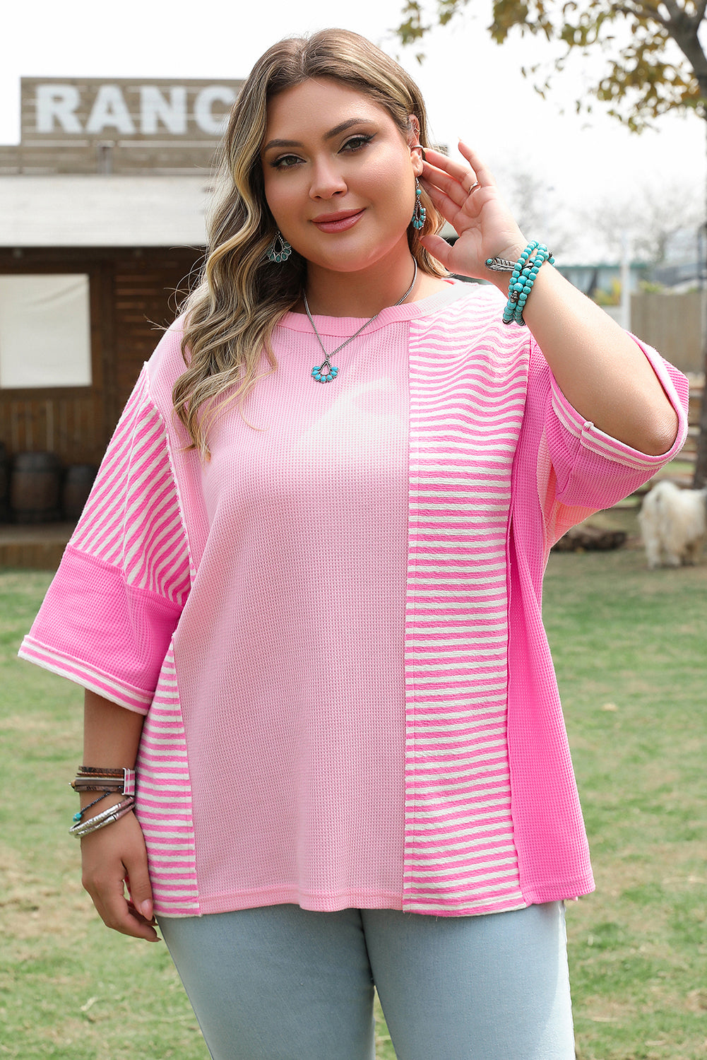 Pink Stripe Colorblock Top