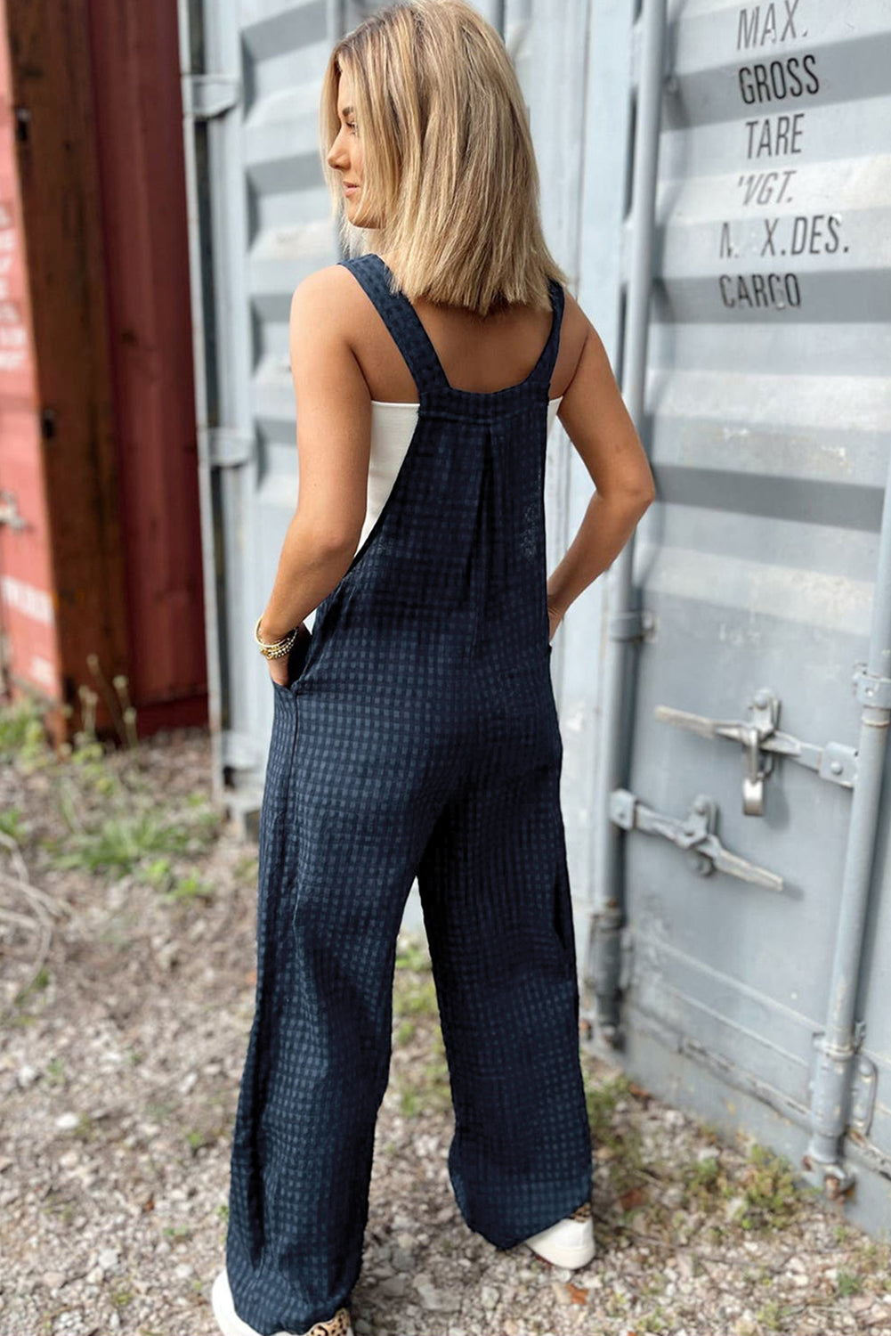 Blue Plaid Print High Waist Overall