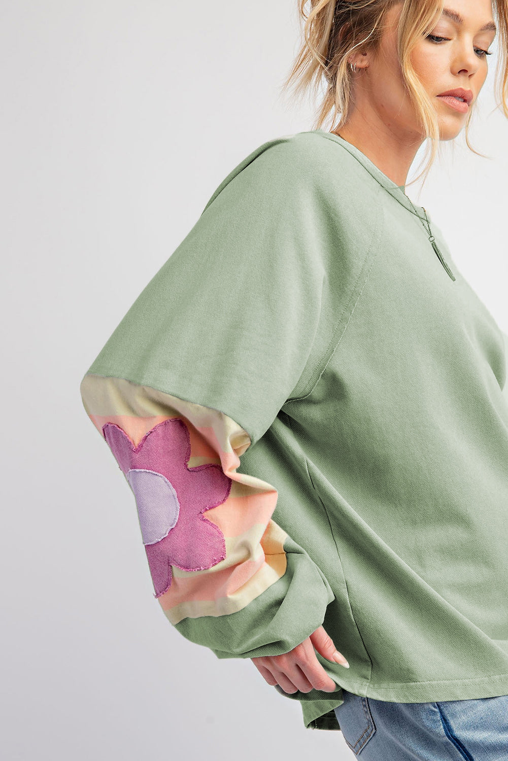 Smoke Green Flower Oversized Top