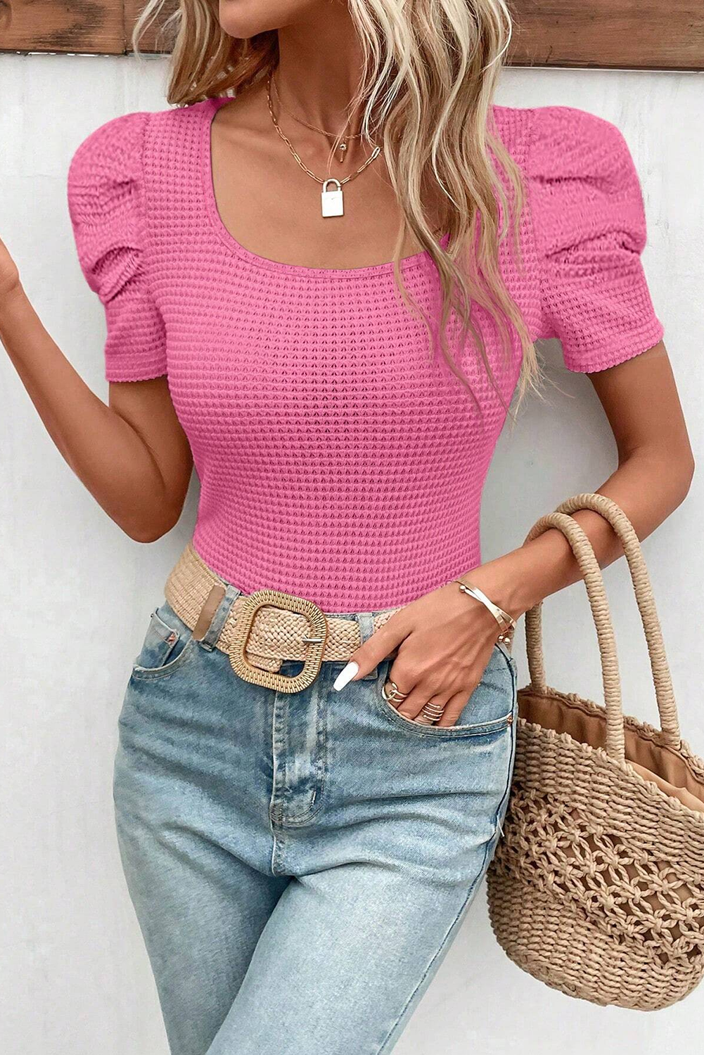 Bright Pink Waffle Knit Top