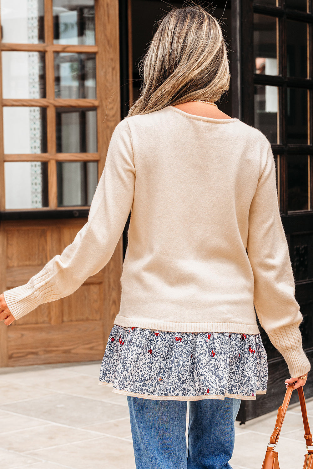 Beige Bohemian Ruffle Sweater