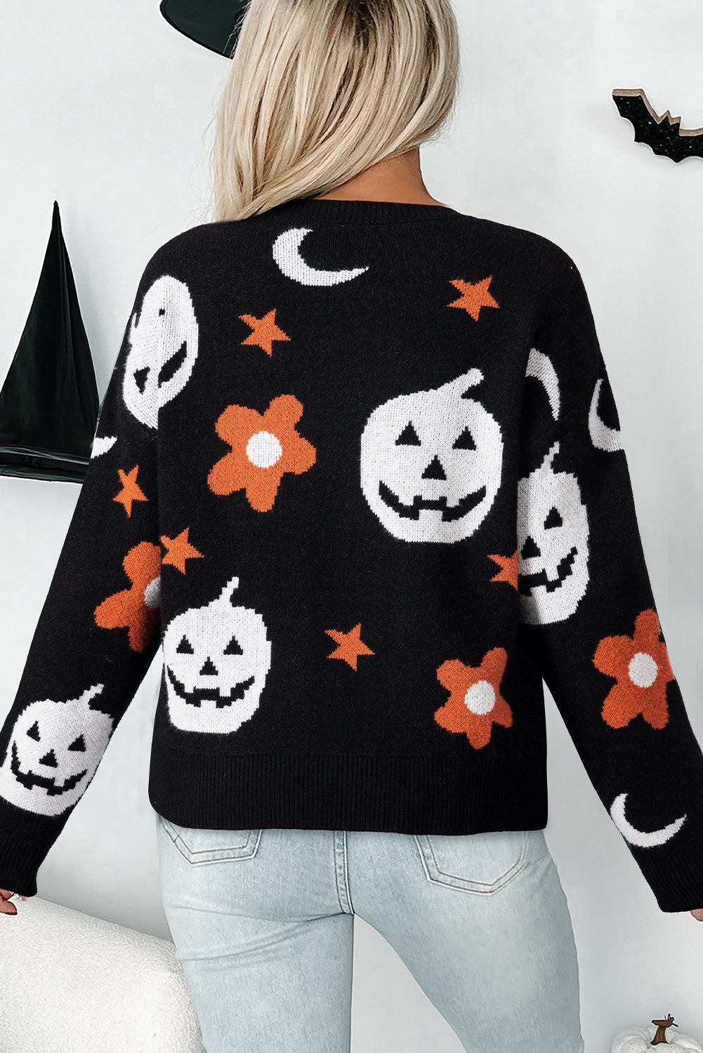 Halloween Pattern Drop Shoulder Sweater