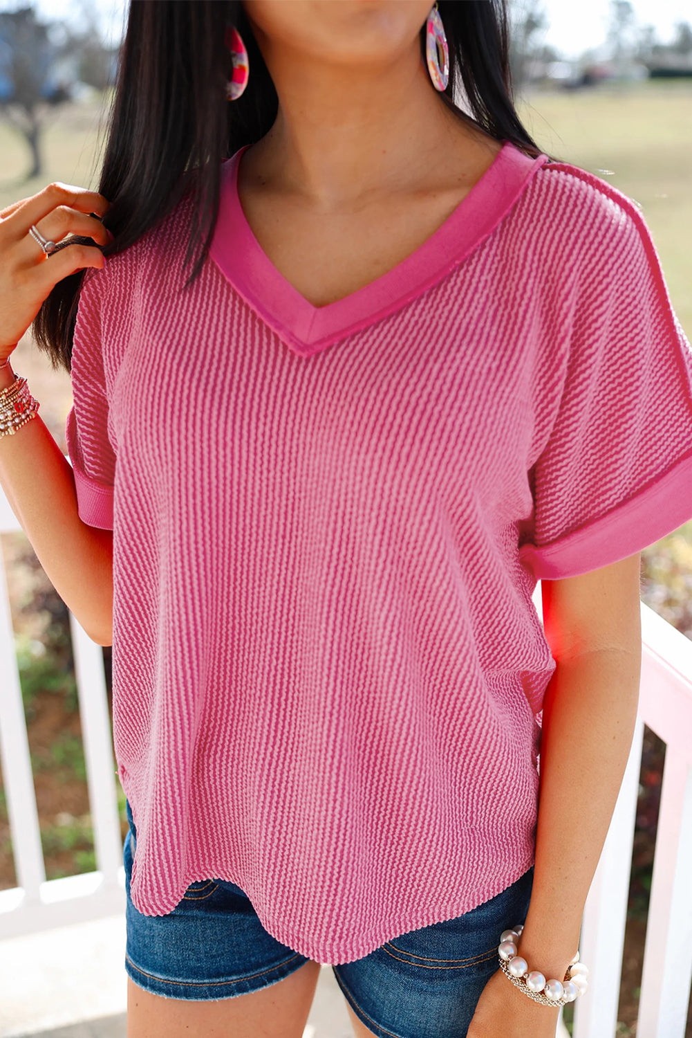 Rose Red Twisted Ribbed Tee