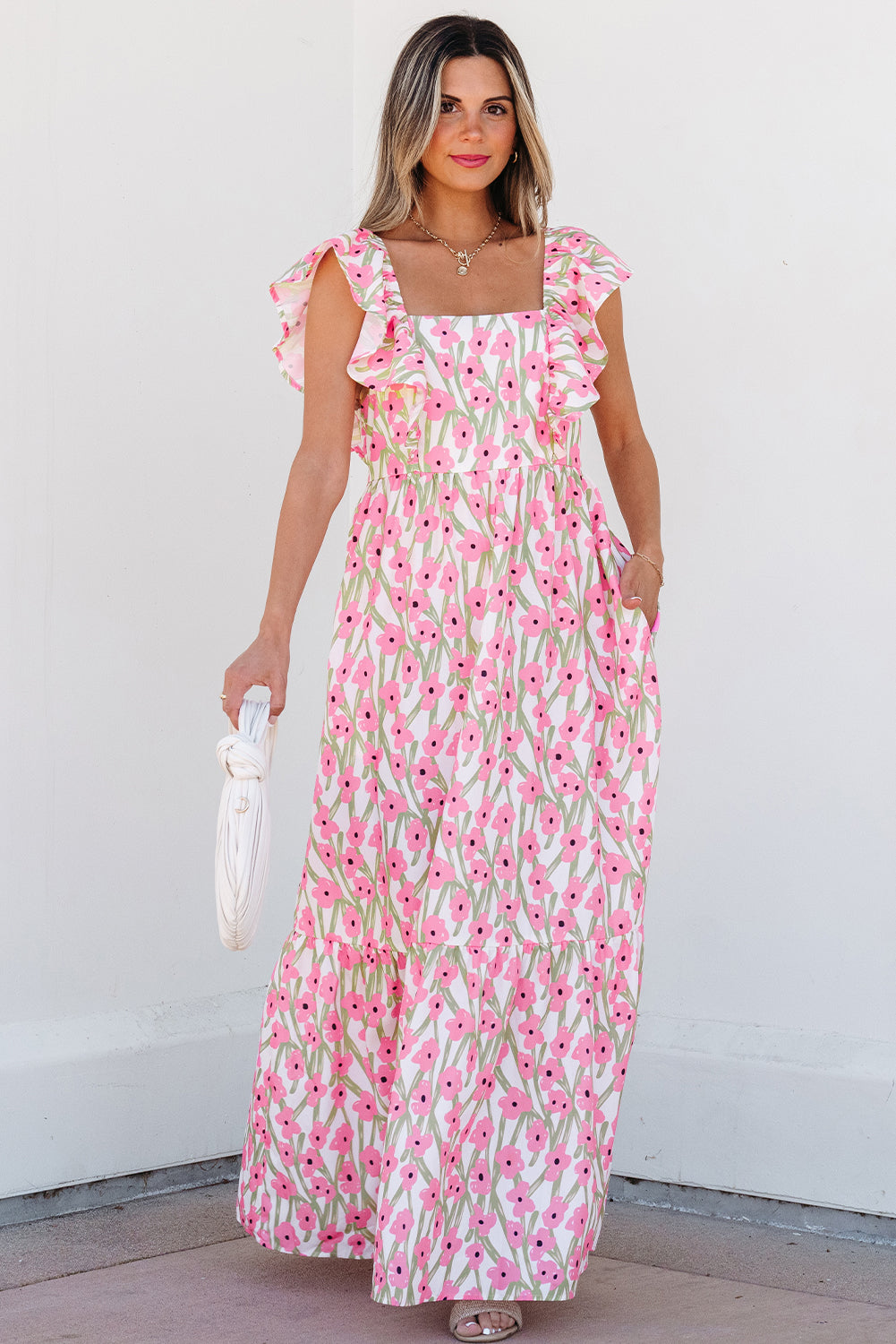 Pink Floral Print Maxi Dress