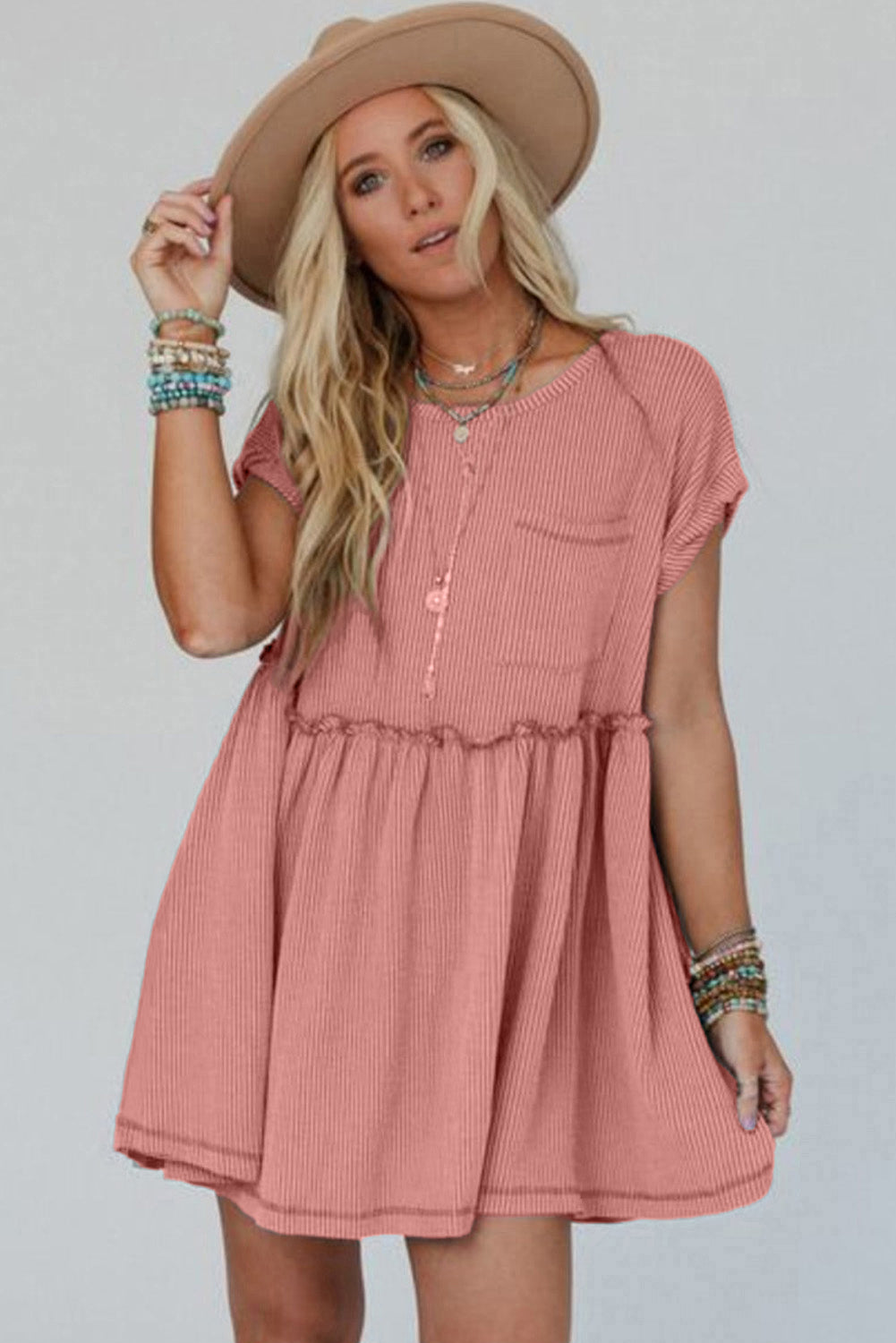 Dusty Pink Mini Dress with Pockets