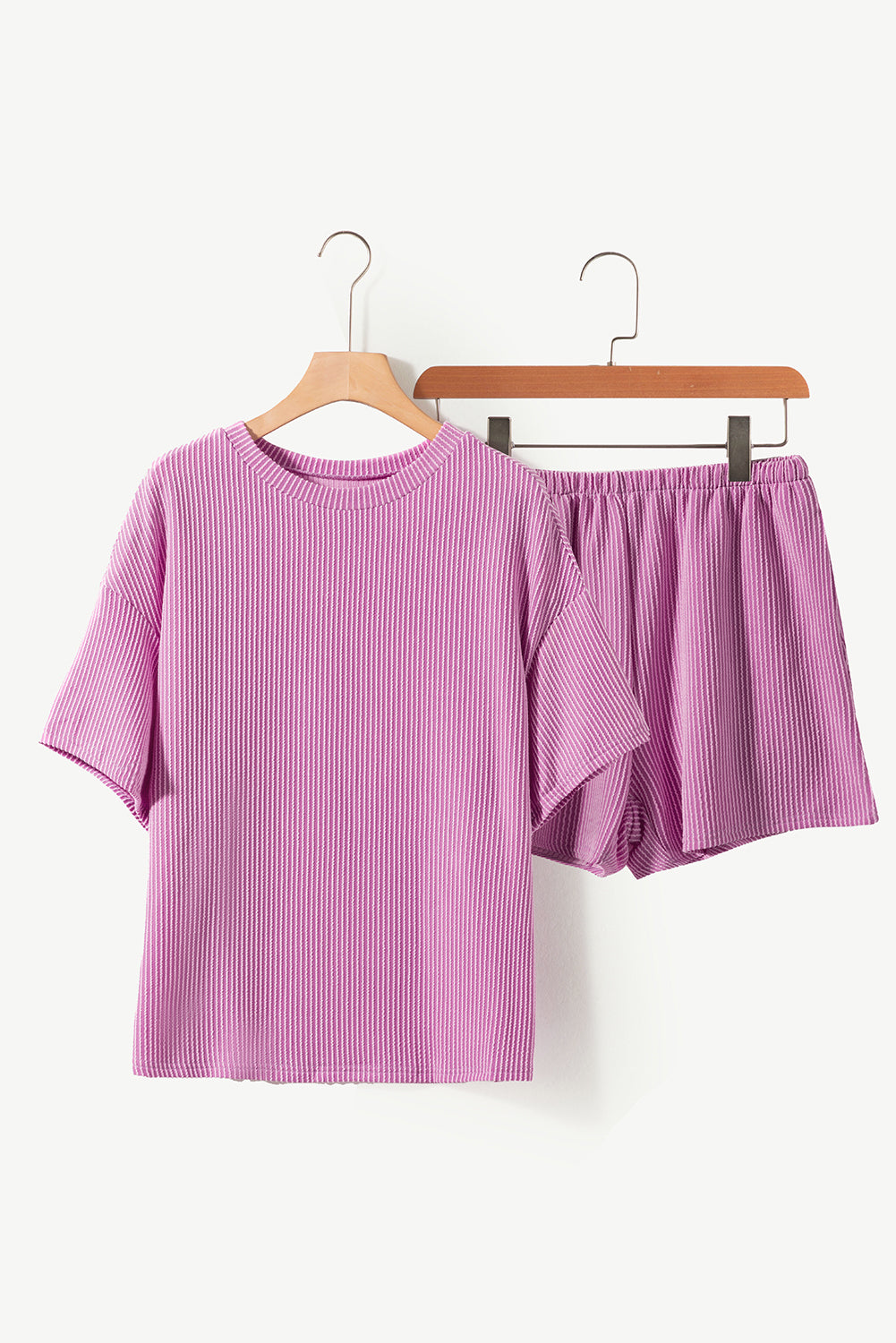 Purple Pink Ribbed Tee and Shorts Set