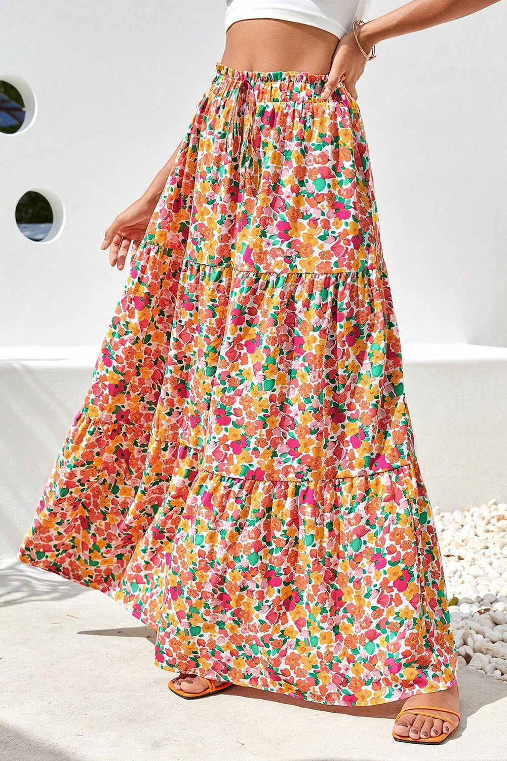 Yellow Boho Floral Long Skirt