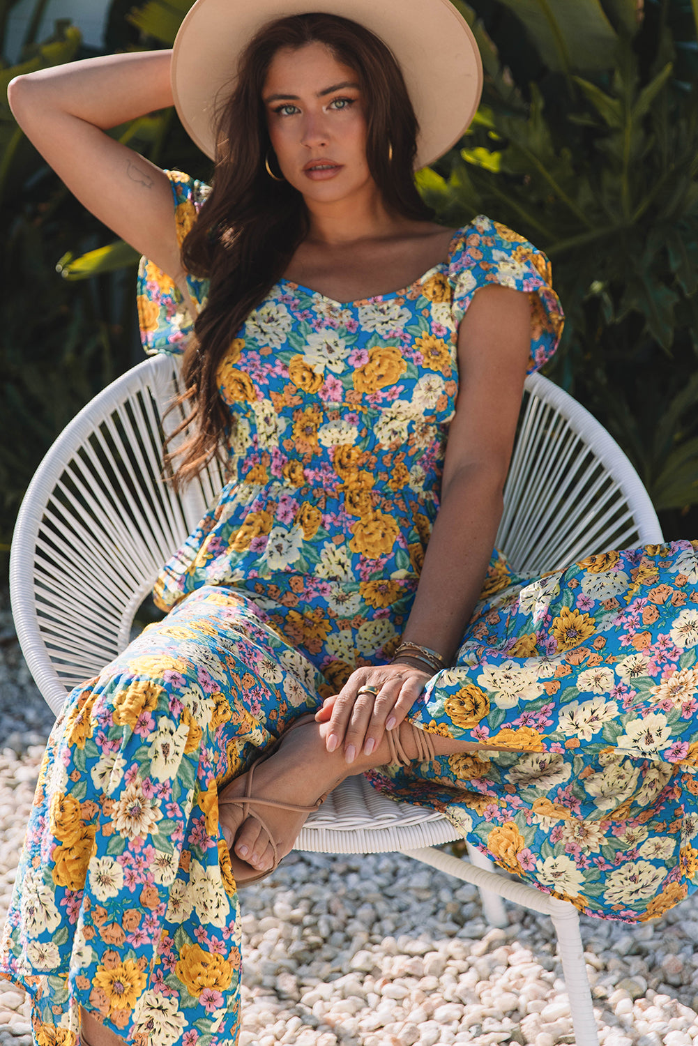 Yellow Floral High Waist Jumpsuit