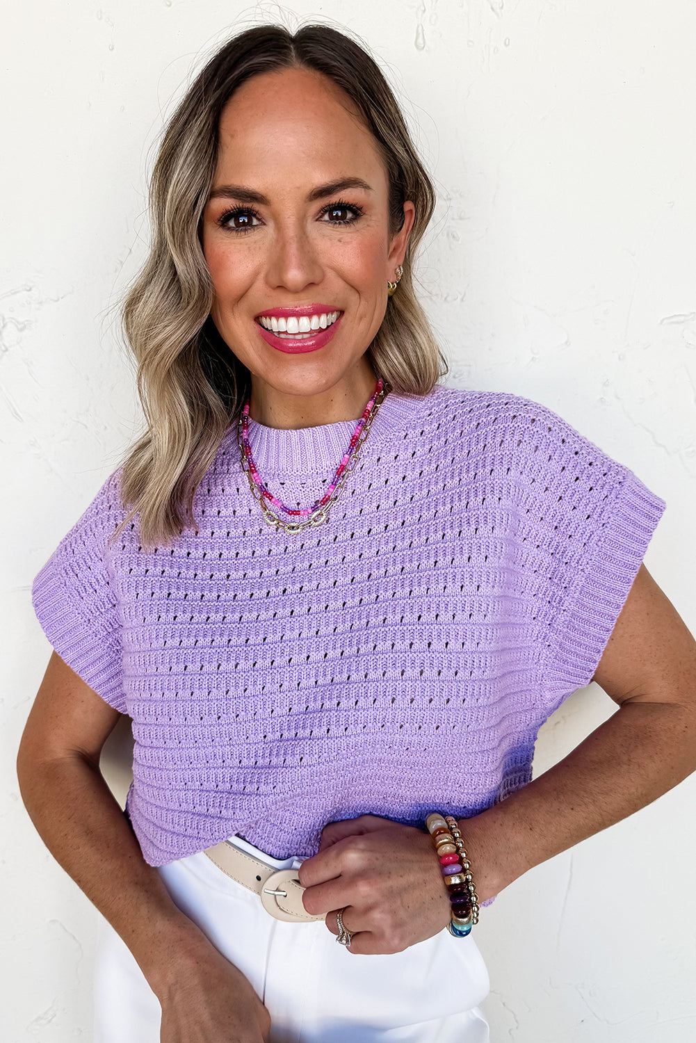 Lavender Ribbed Short Sleeve Sweater