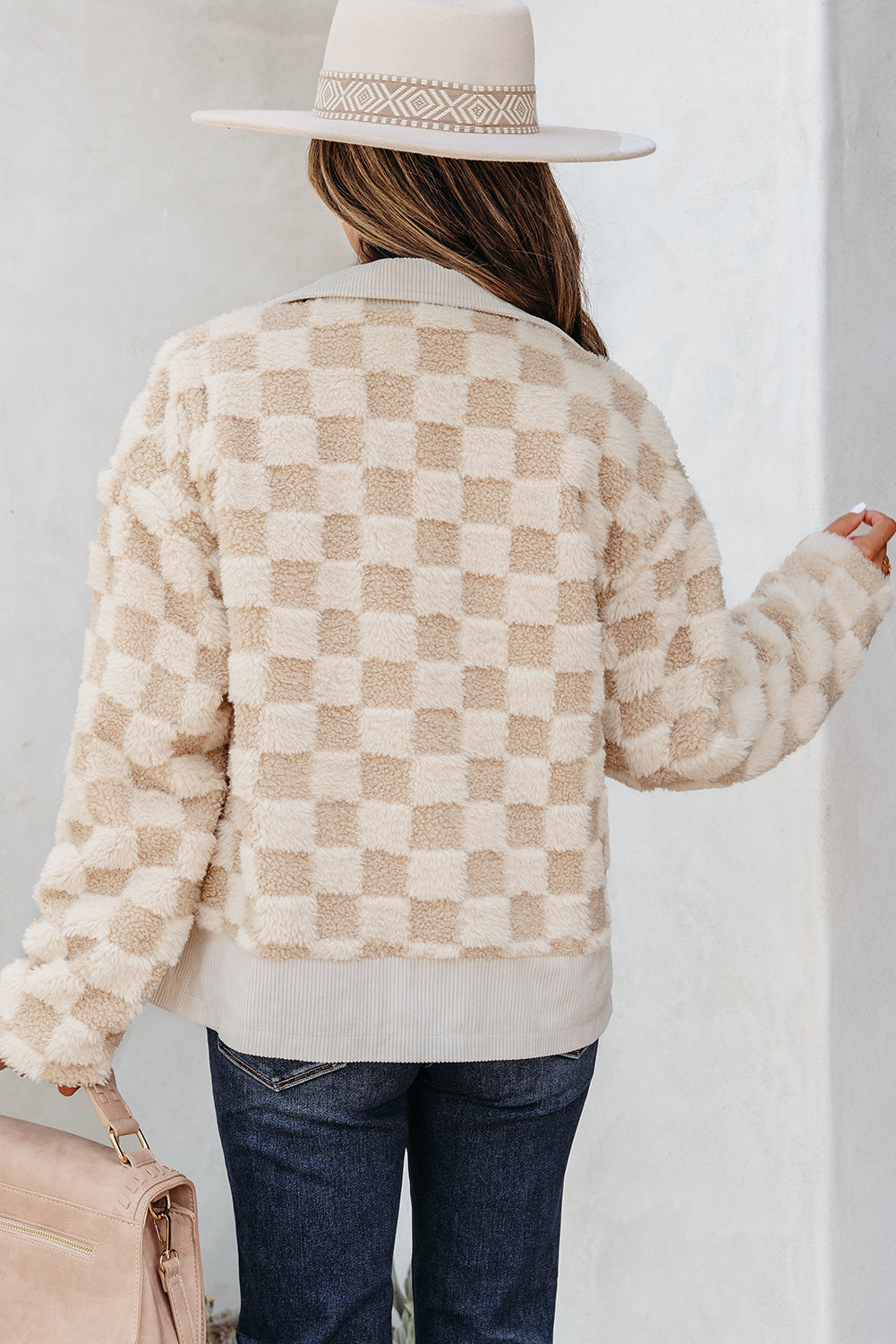 Khaki Checker Sherpa Jacket