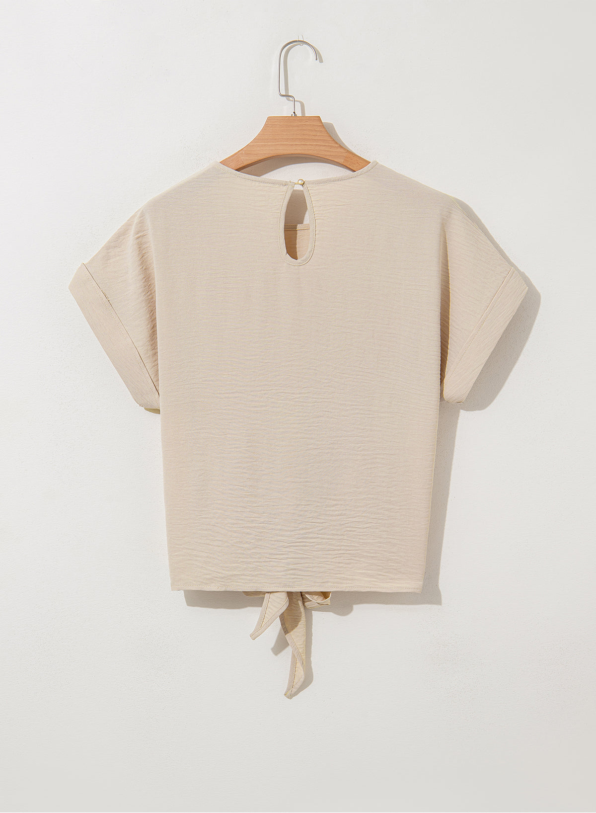 Parchment Knotted Short Sleeve Blouse