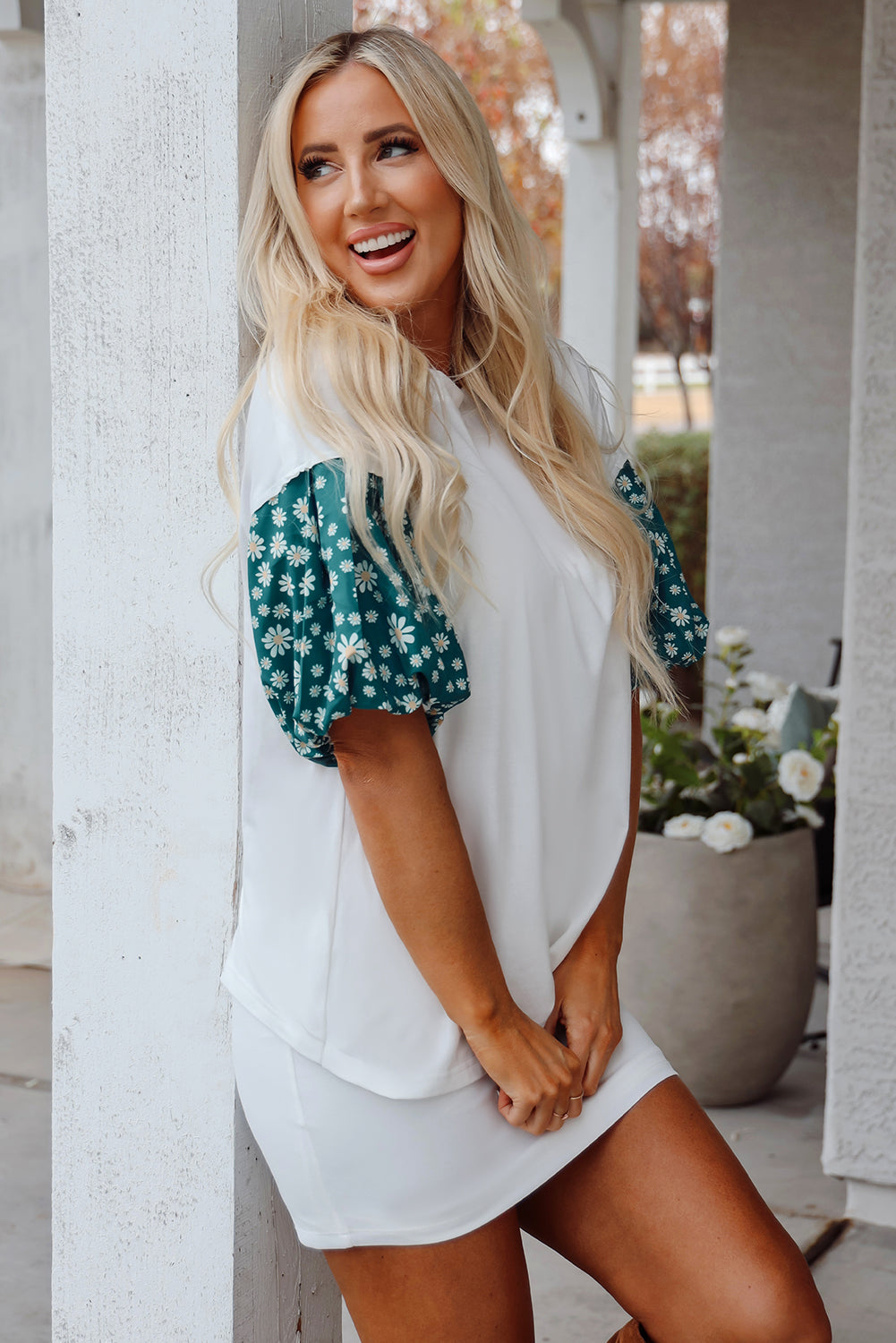 White Floral Oversized Top