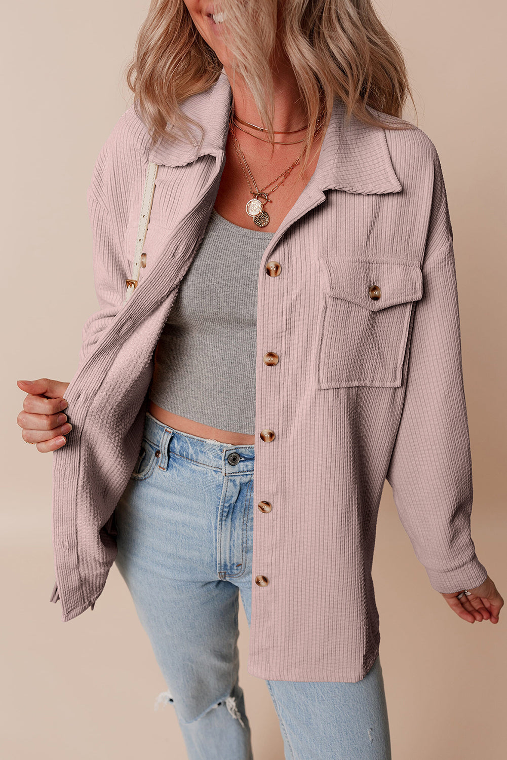 Light Pink Corduroy Shacket