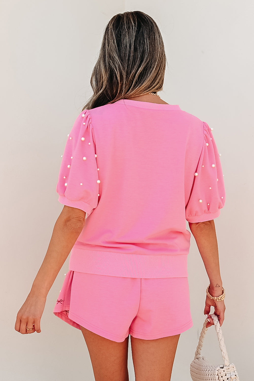 Pink Contrast Bow Trim Pearl Set