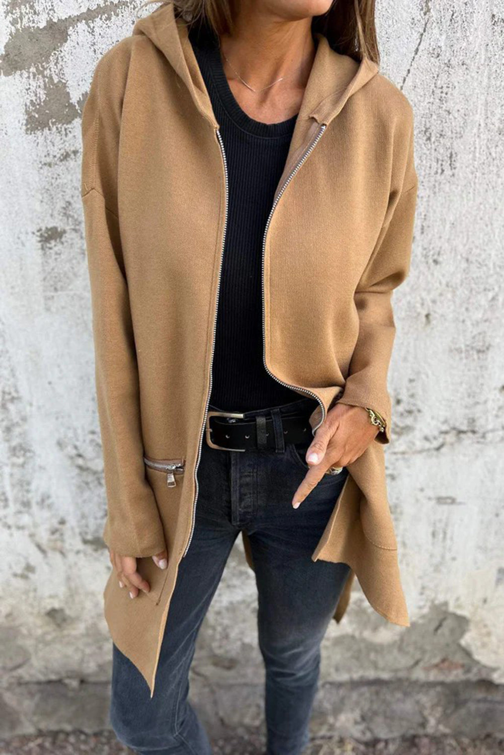 Beige Casual Zip up Coat