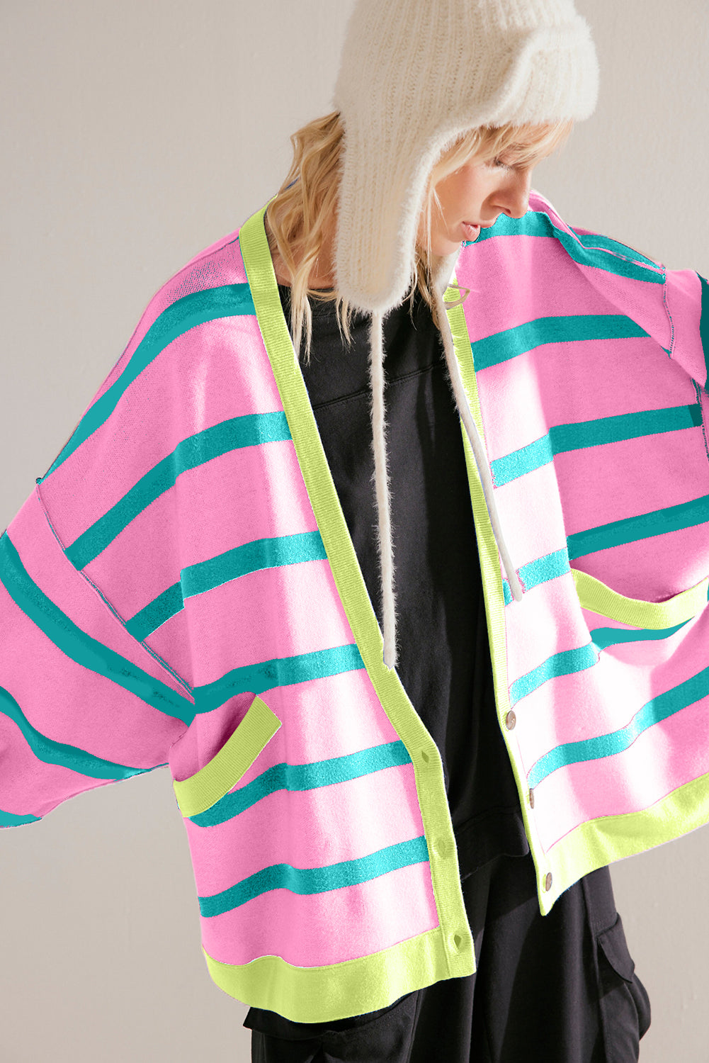 Pink Stripe Colorblock Cardigan