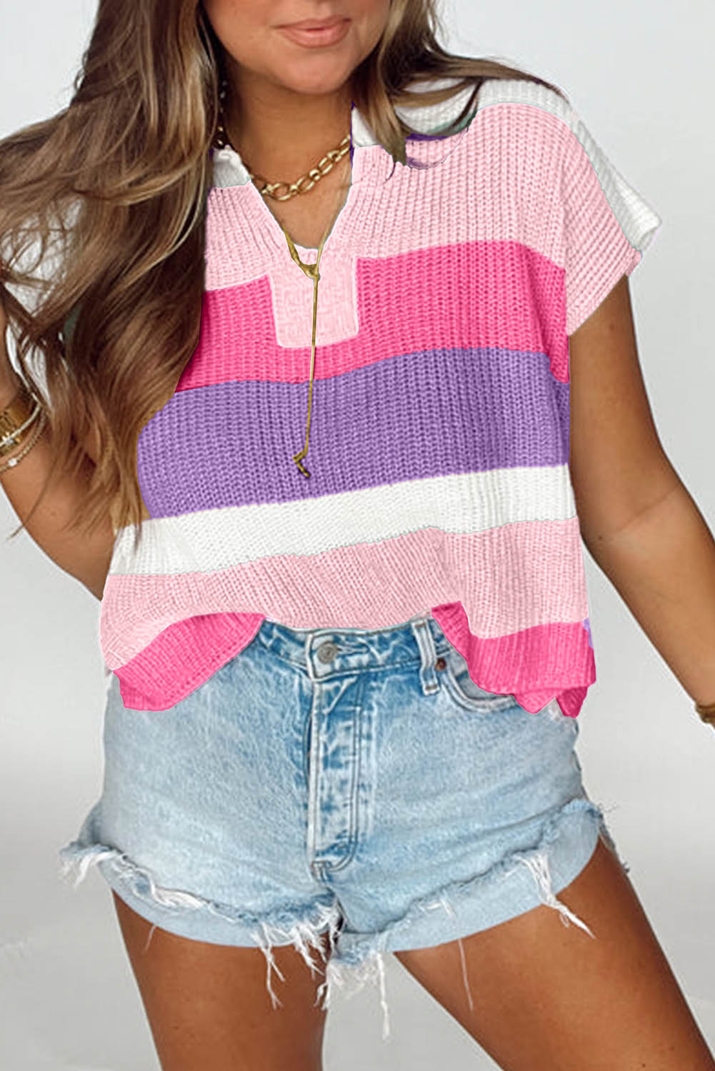 Pink Color Block Sweater Shirt
