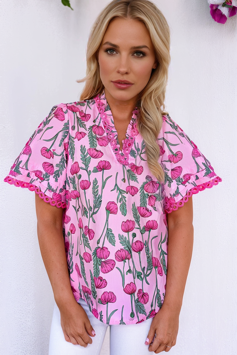 Pink Floral Lace Blouse