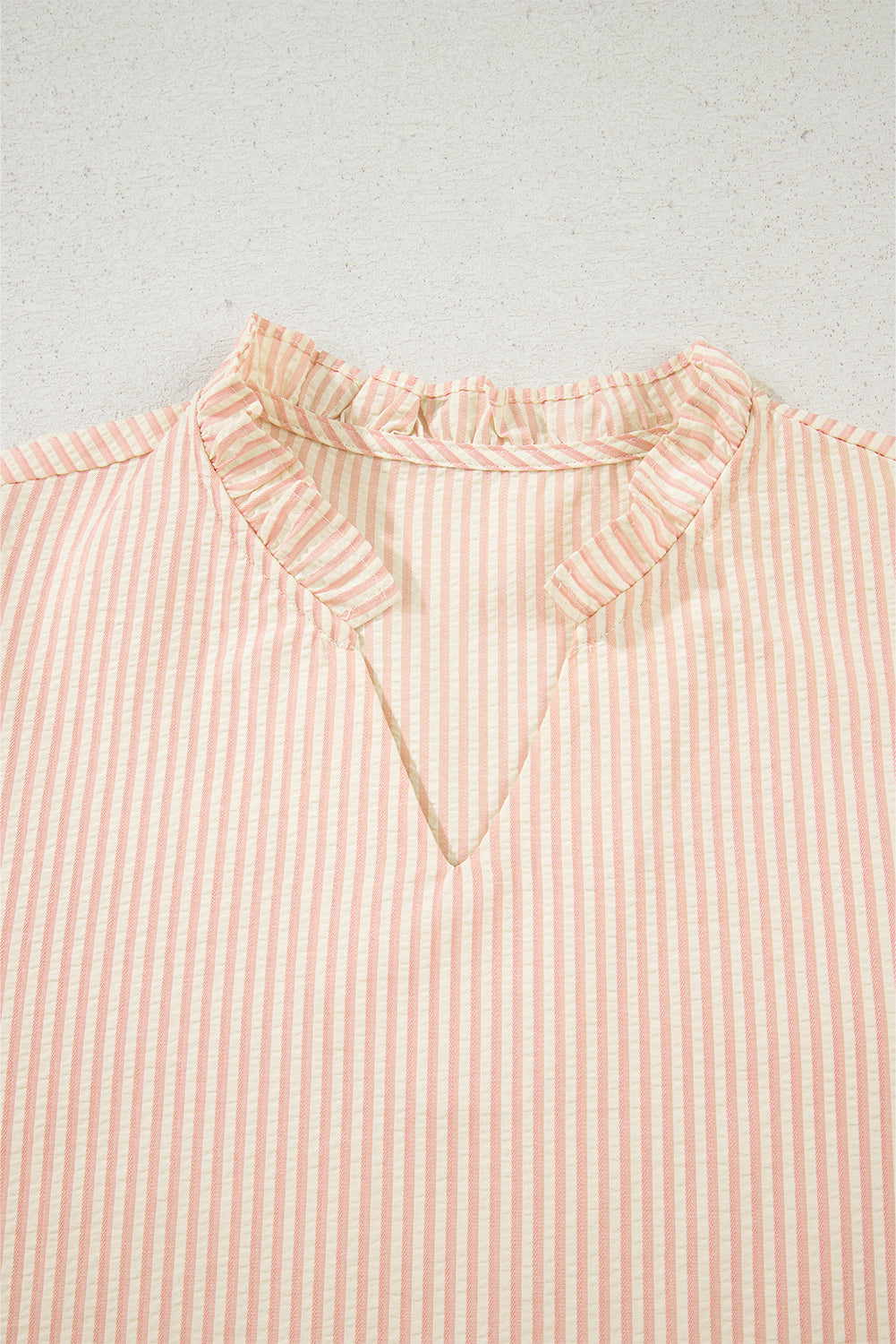 Pink Stripe Pearl Puff Sleeve Blouse