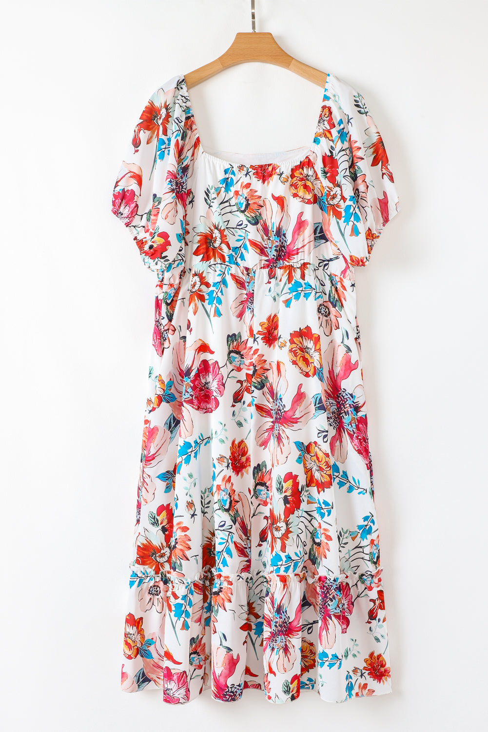 White Floral Flowy Midi Dress