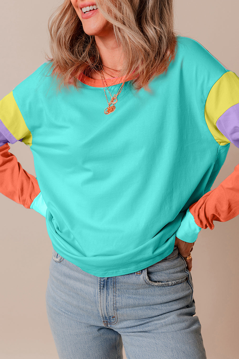 Light Blue Colorblock Top