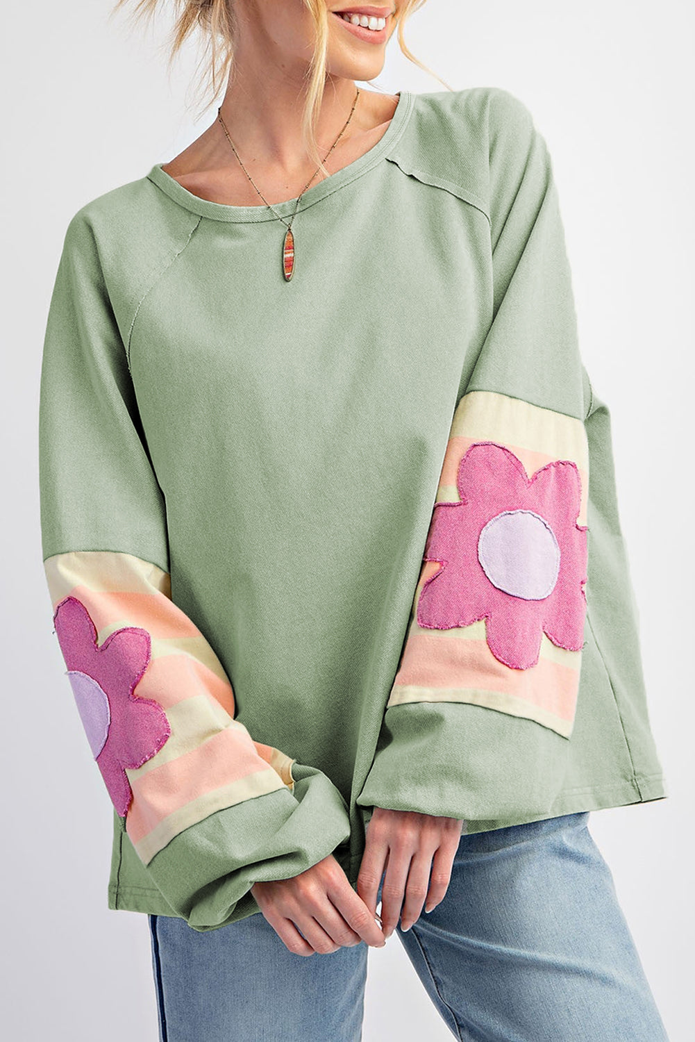 Smoke Green Flower Oversized Top