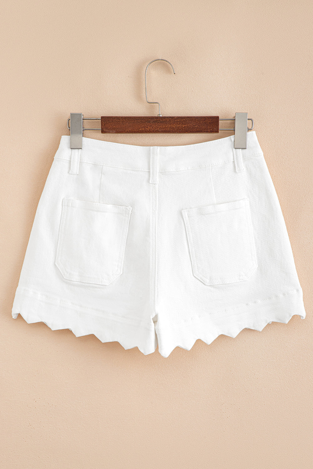 White Scalloped High Waist Denim Shorts