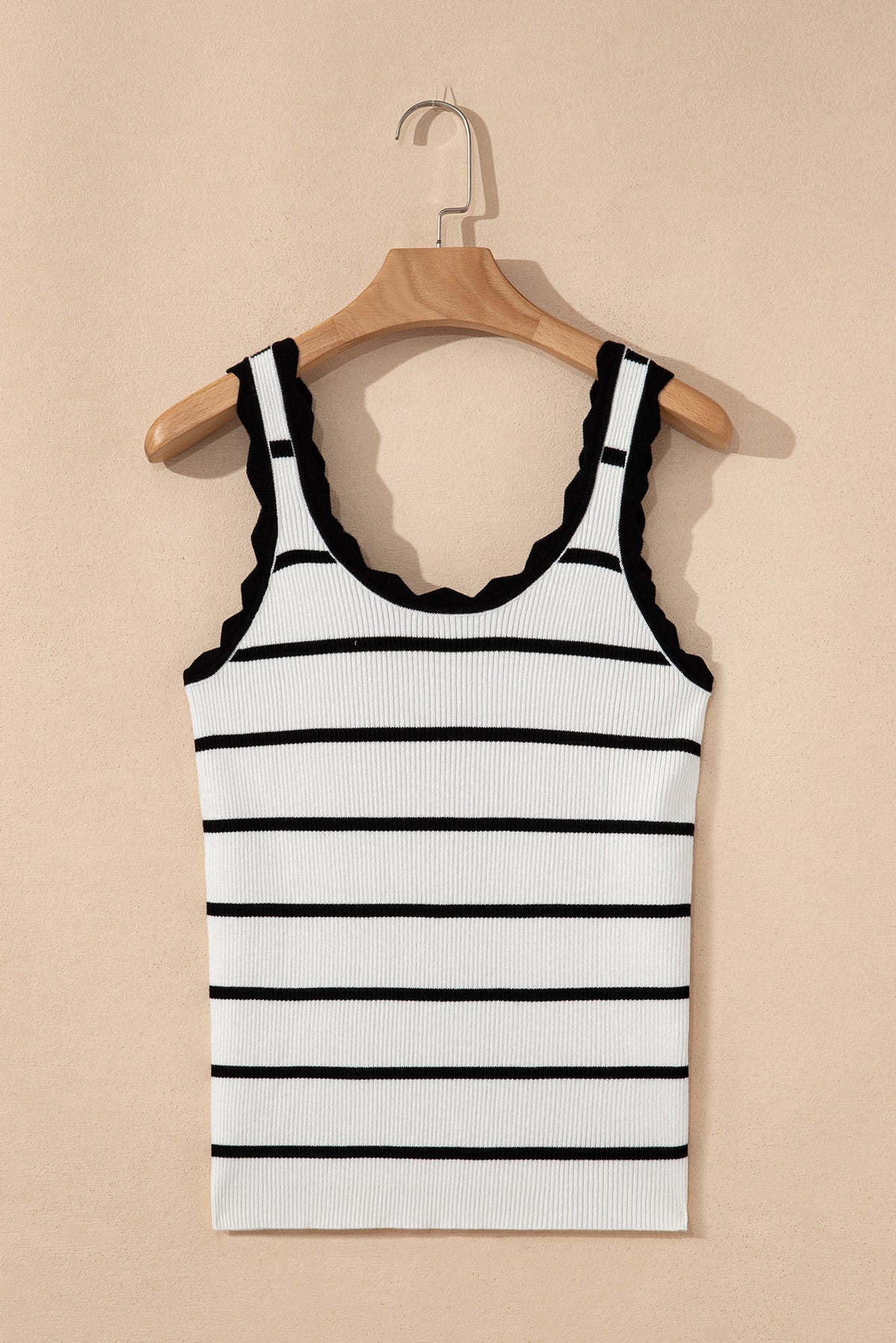 Black Striped Scalloped Sleeveless Sweater Vest