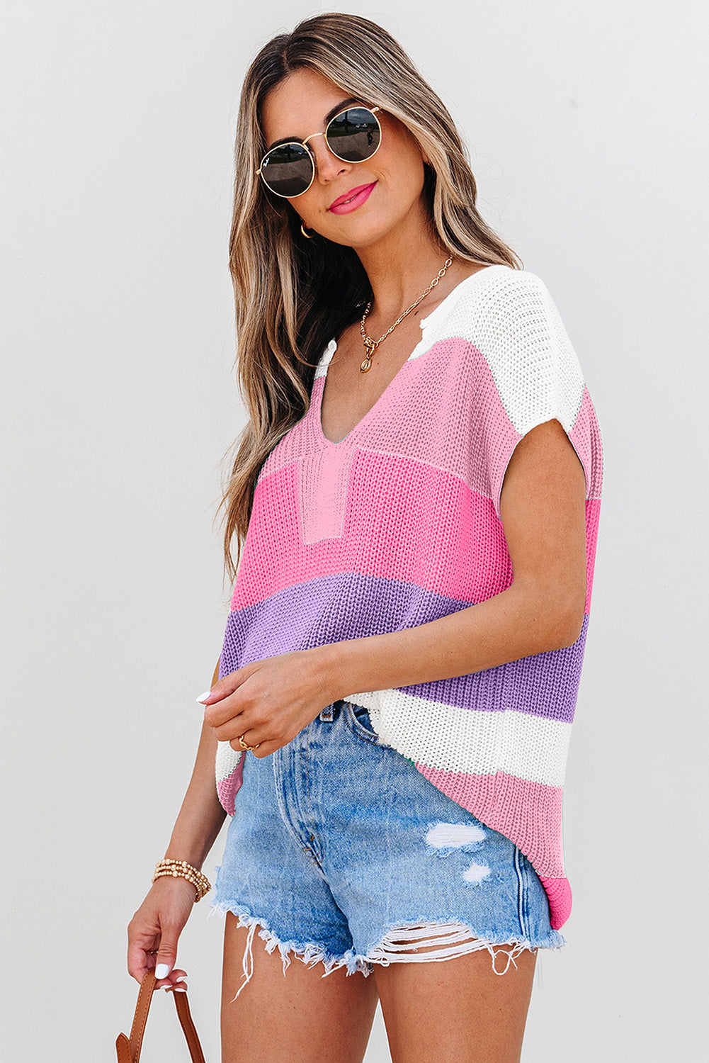 Pink Color Block Sweater Shirt
