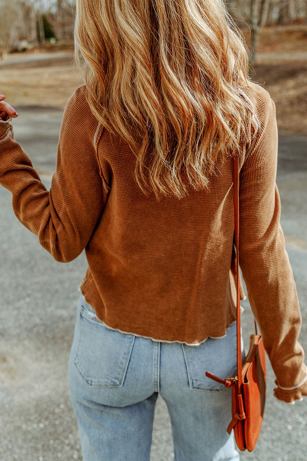 Brown Textured Long Sleeve Top