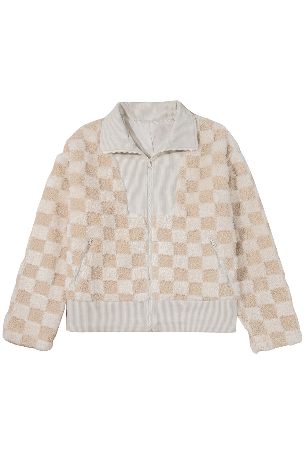 Khaki Checker Sherpa Jacket