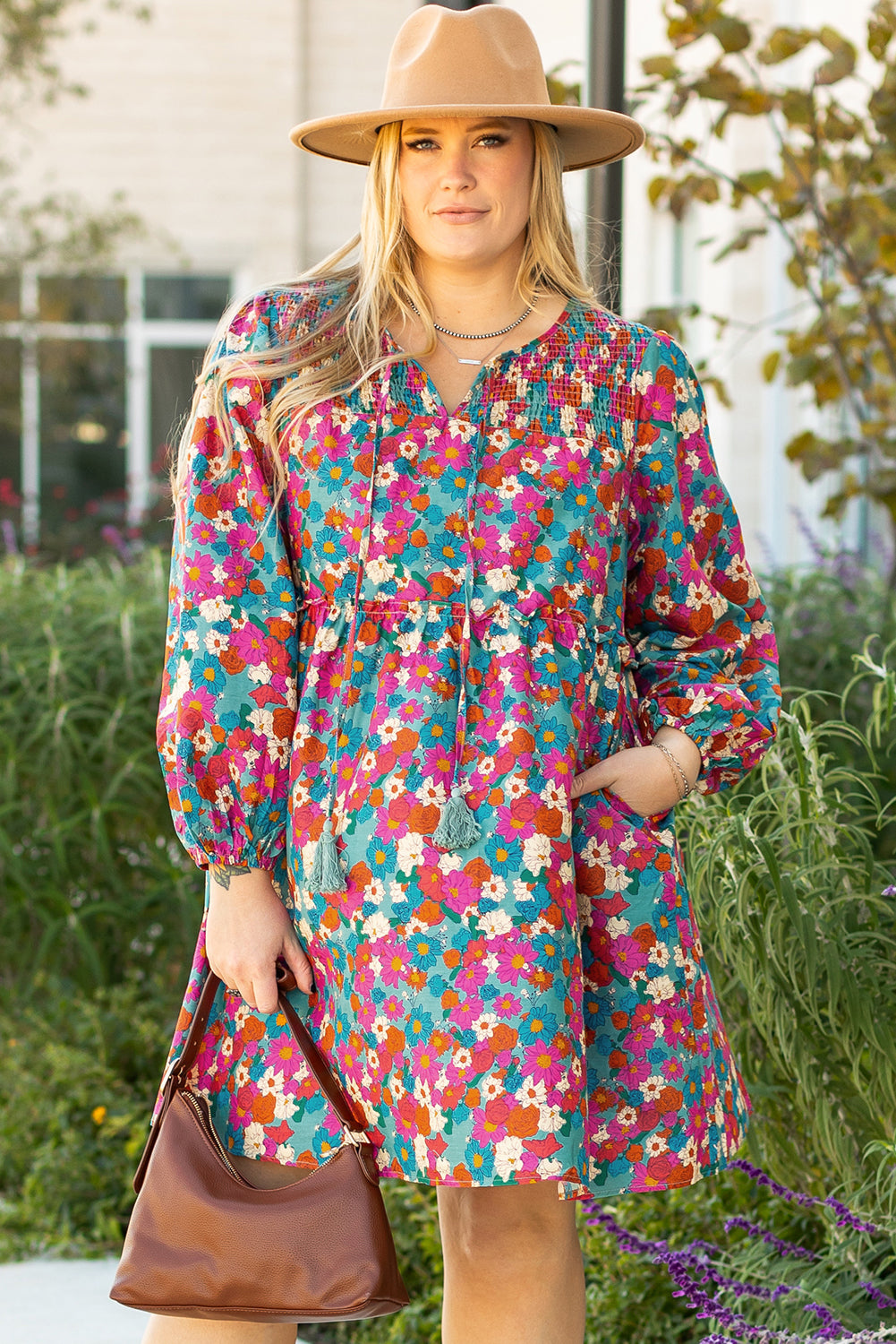 Sky Blue Floral Print Tiered Mini Dress