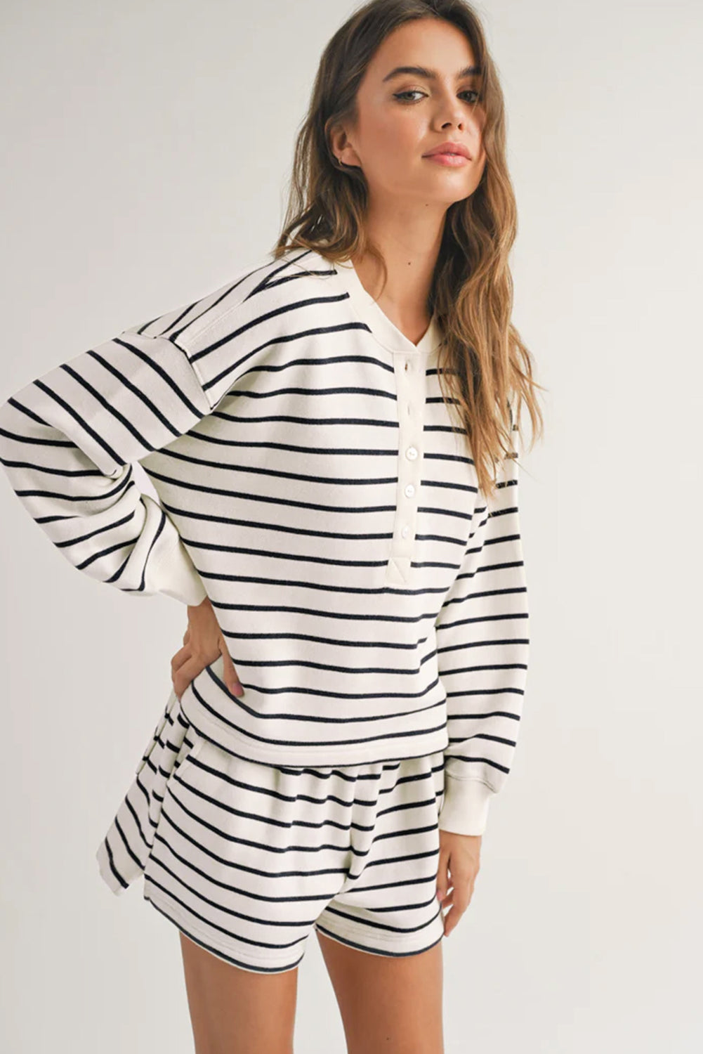 Black & White Stripes Top and Shorts Set