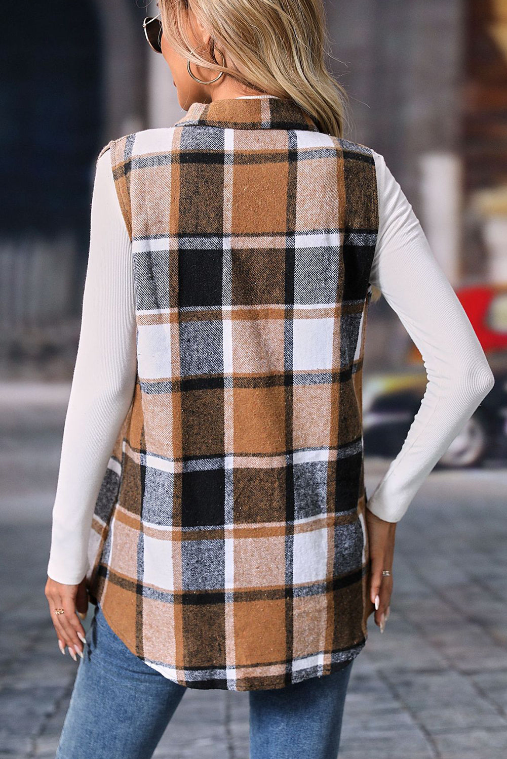Retro Plaid Button up Collared Vest