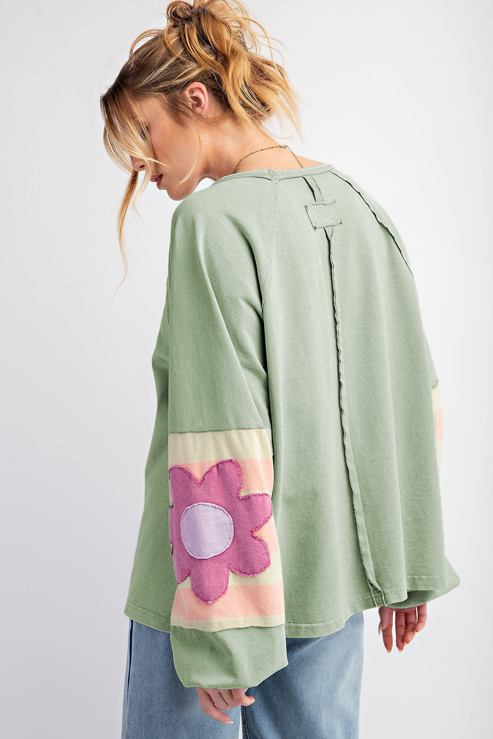 Smoke Green Flower Oversized Top