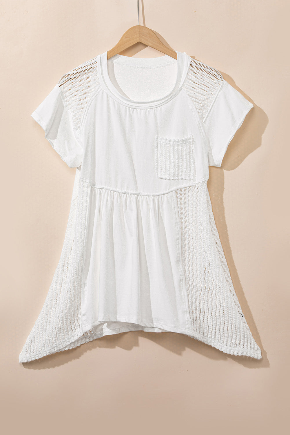 White Hollow Knit Tunic Top