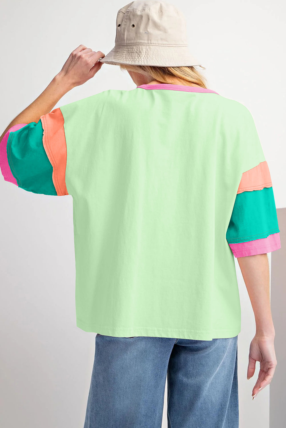 Green Color Block Oversize Top