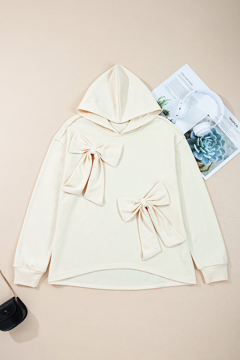 White Bow Detail Loose Hoodie
