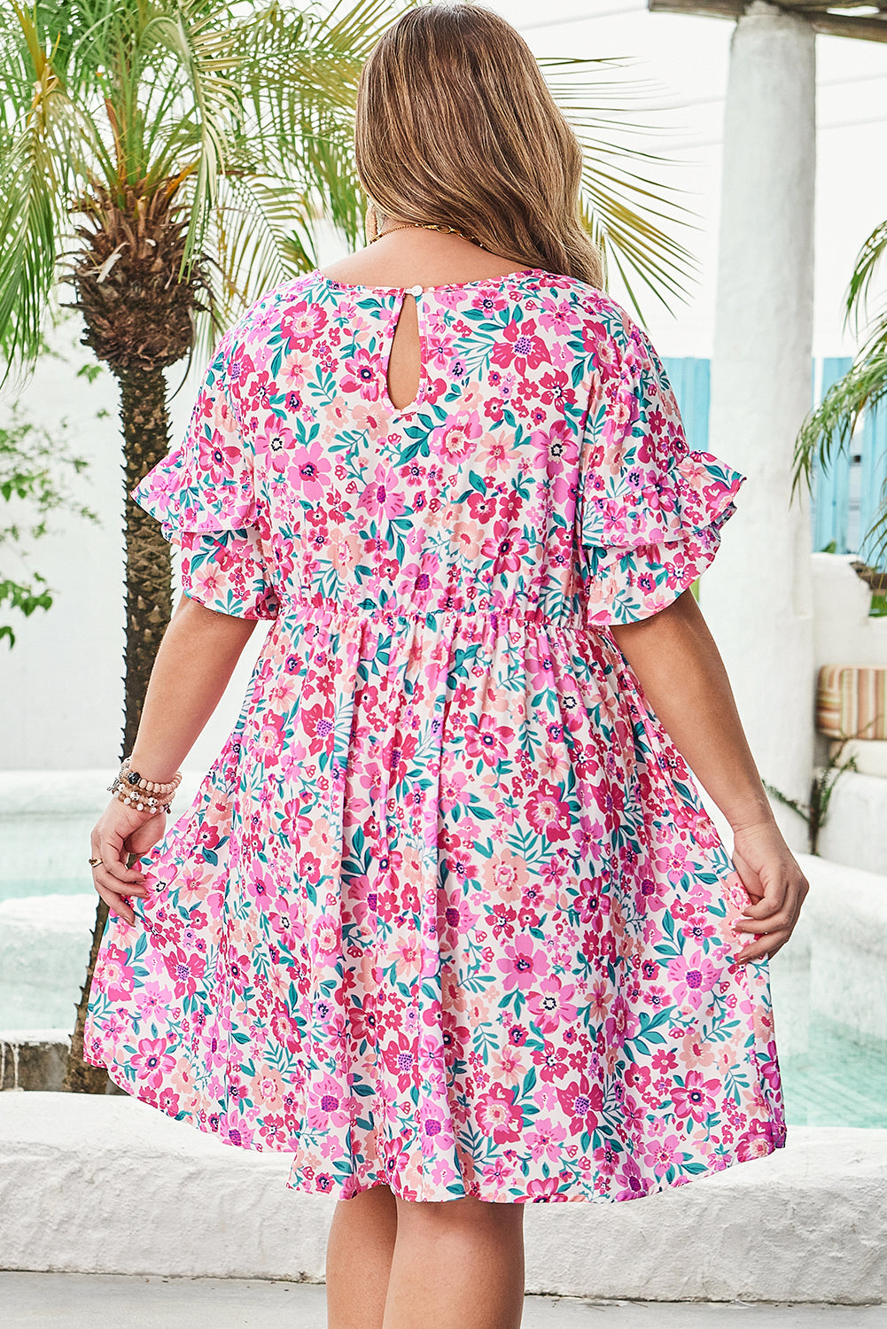 White Floral Print Flare Dress