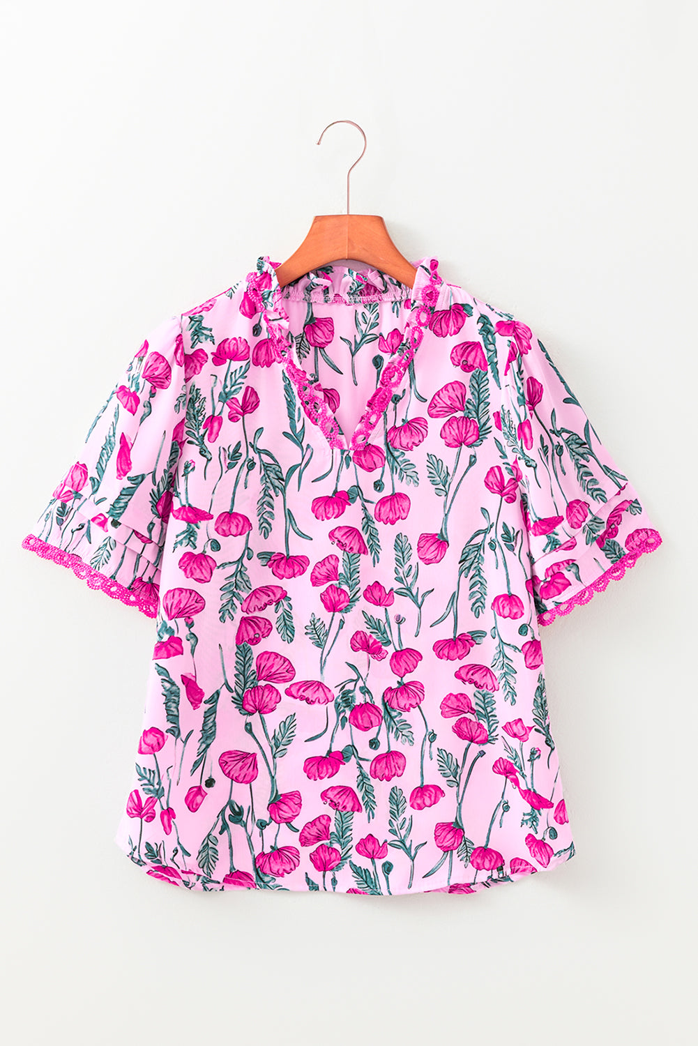 Pink Floral Lace Blouse