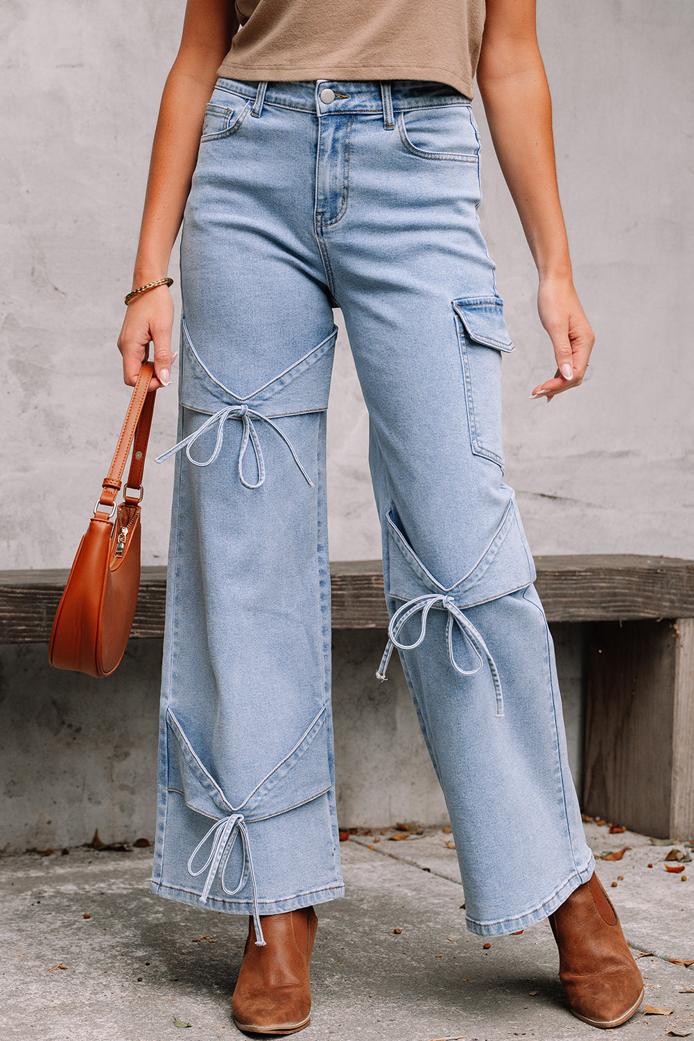 Blue Bowknot Cargo Jeans