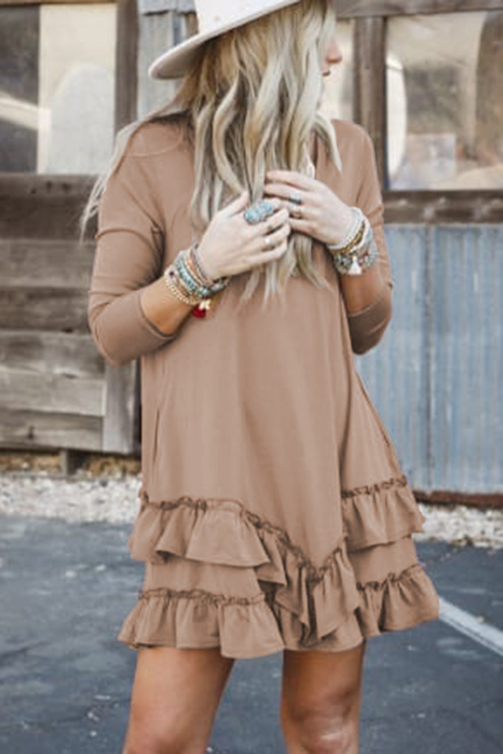 Scoop Neck Tiered Ruffled Mini Dress