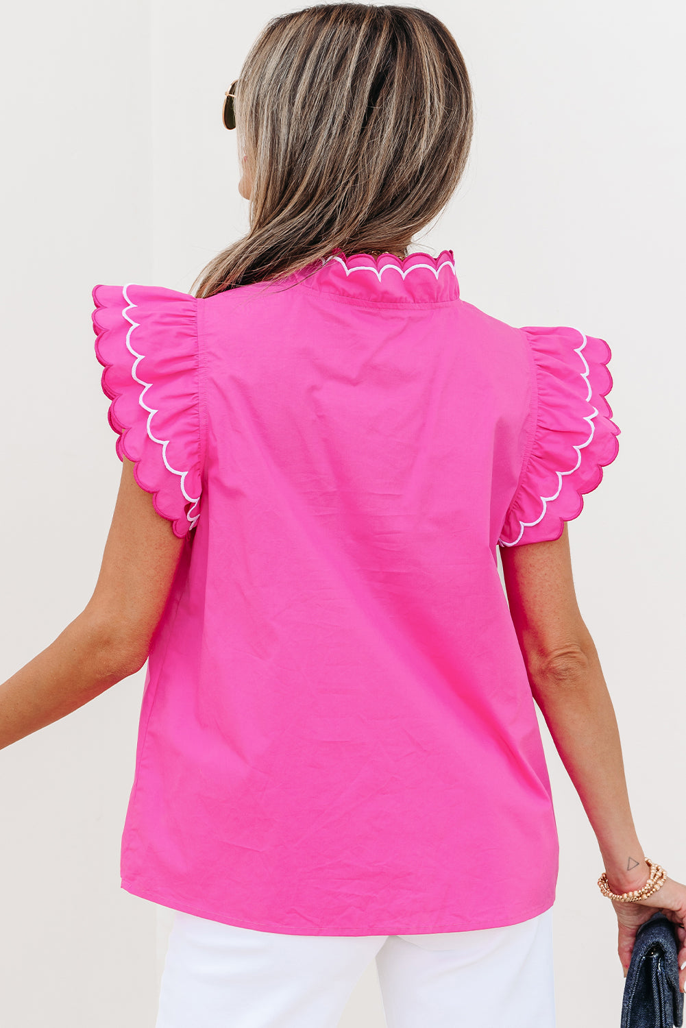 Bright Pink V Neck Blouse