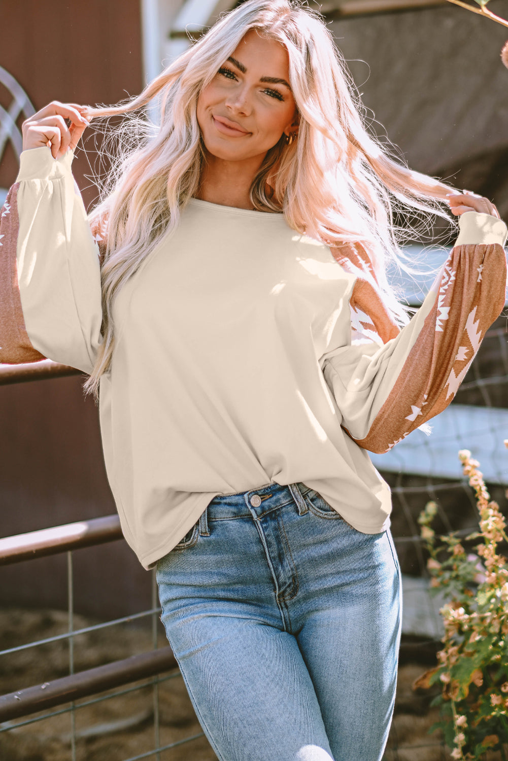 Apricot Western Print Top