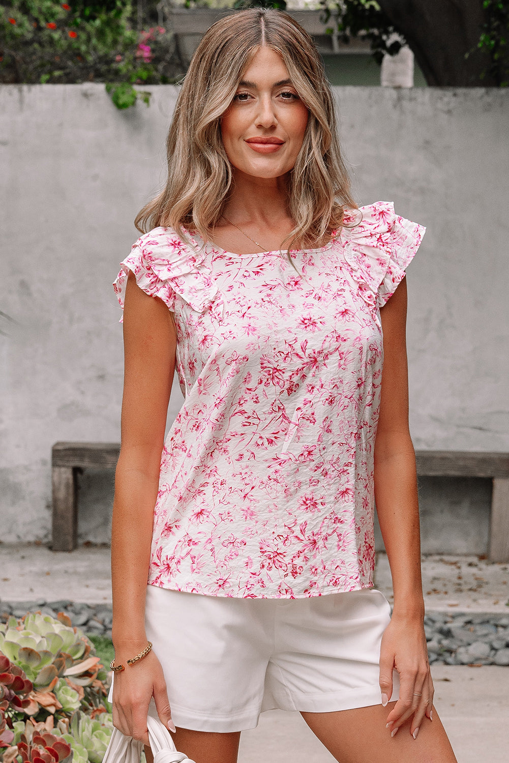 Pink Floral Ruffled Blouse