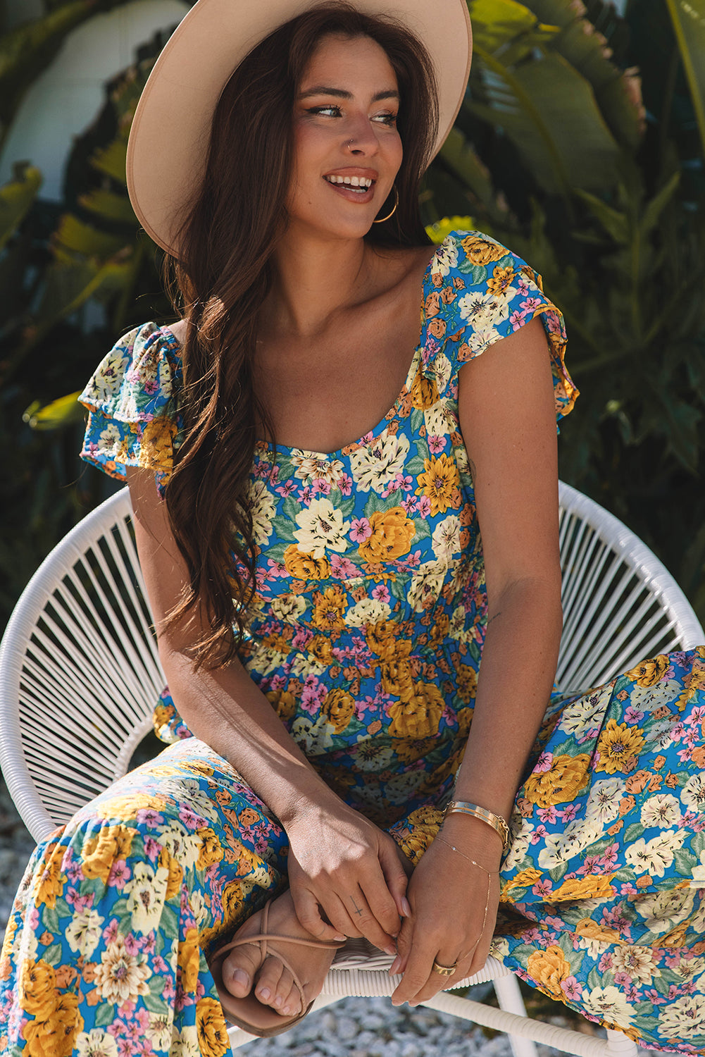 Yellow Floral High Waist Jumpsuit
